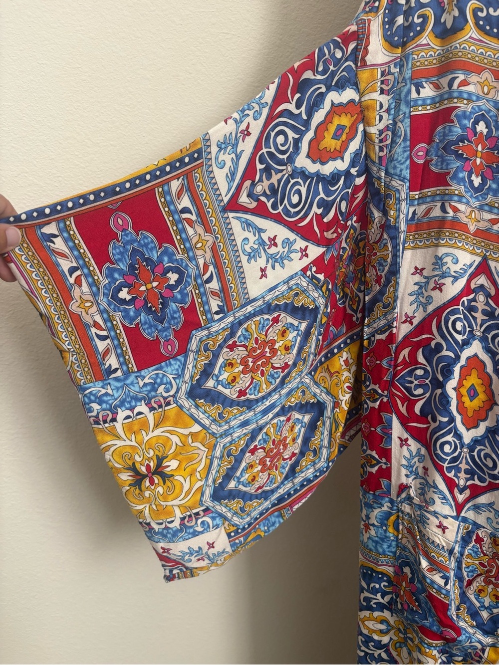 Haute Hippie Reversible Psychedelic Print Belted Long Kimono Duster Caftan - Picture 2 of 6